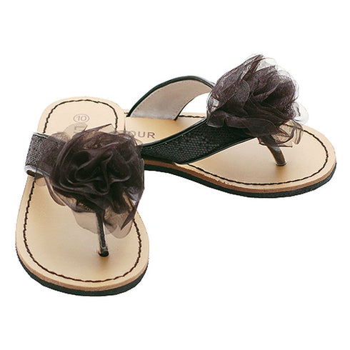 Black Flower Flip Flop Spring Sandals Shoes Toddler Little Girls 7-4 - SophiasStyle.com